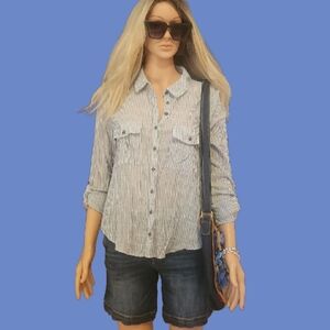 FREE PEOPLE STRIPED FRONT Sheer FLORAL IN BACK. SIZE S EUC